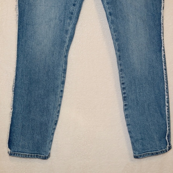 Loft Medium Wash Denim Frayed Side Stripe high Rise Skinny Jeans size 8 - Picture 4 of 7